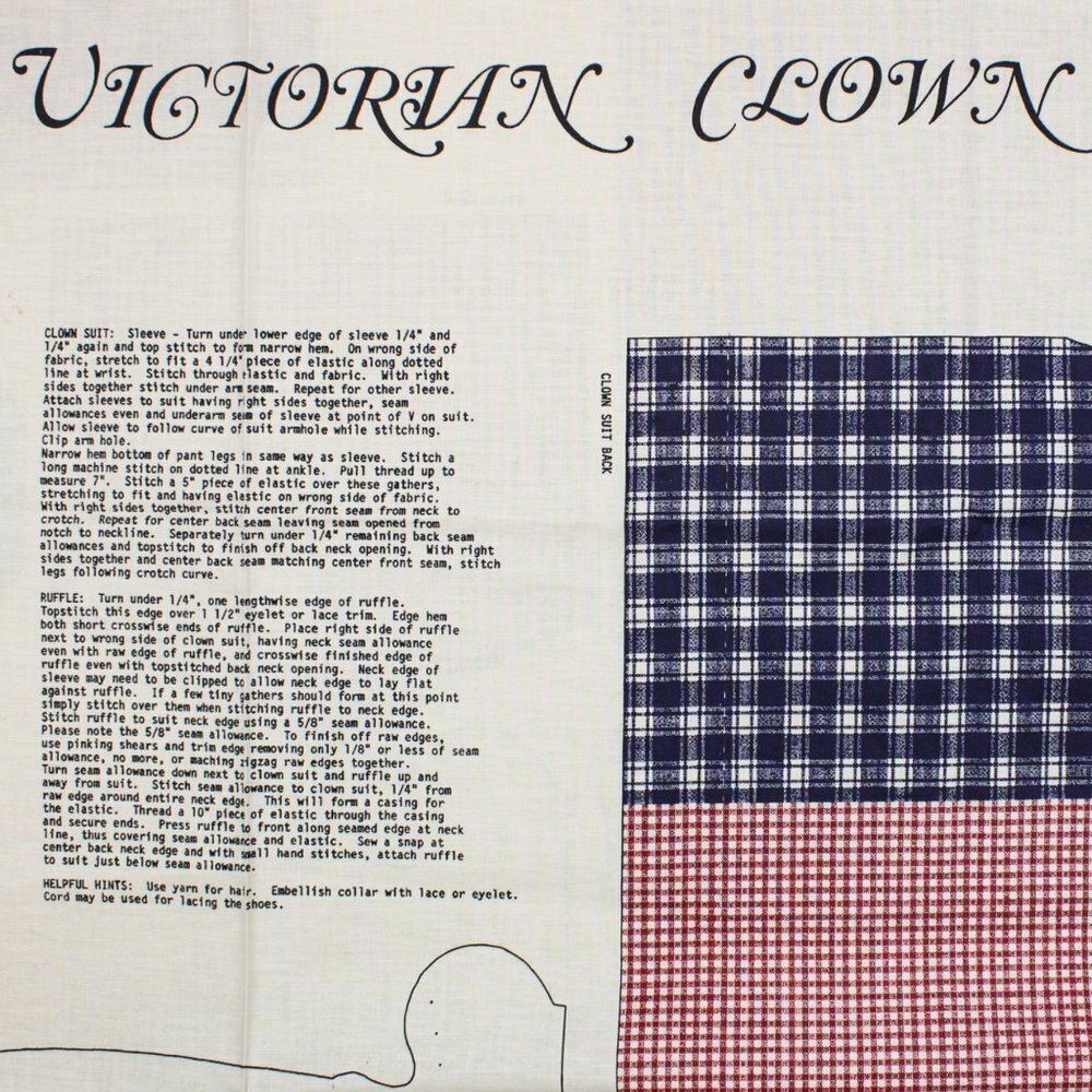 Vintage Victorian Clown Cutout Sewing Pattern |